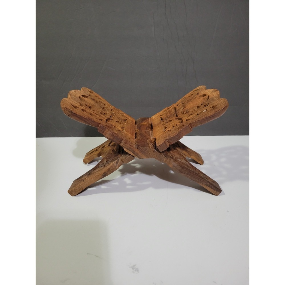 Vintage Carved Wood Cookbook Stand Holder Floral Motif Teak Bible Display